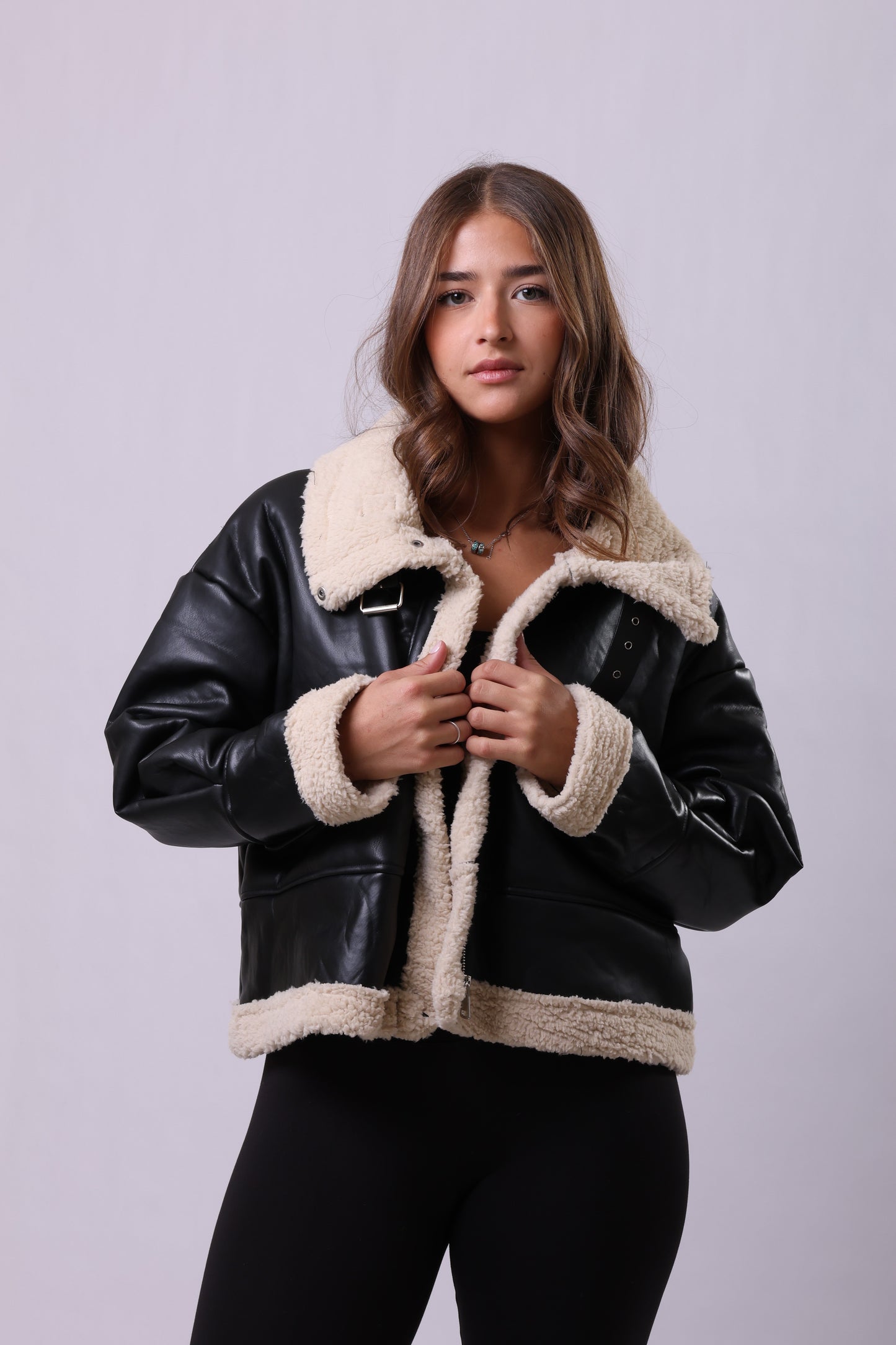 Leather Neck Belted Jacket