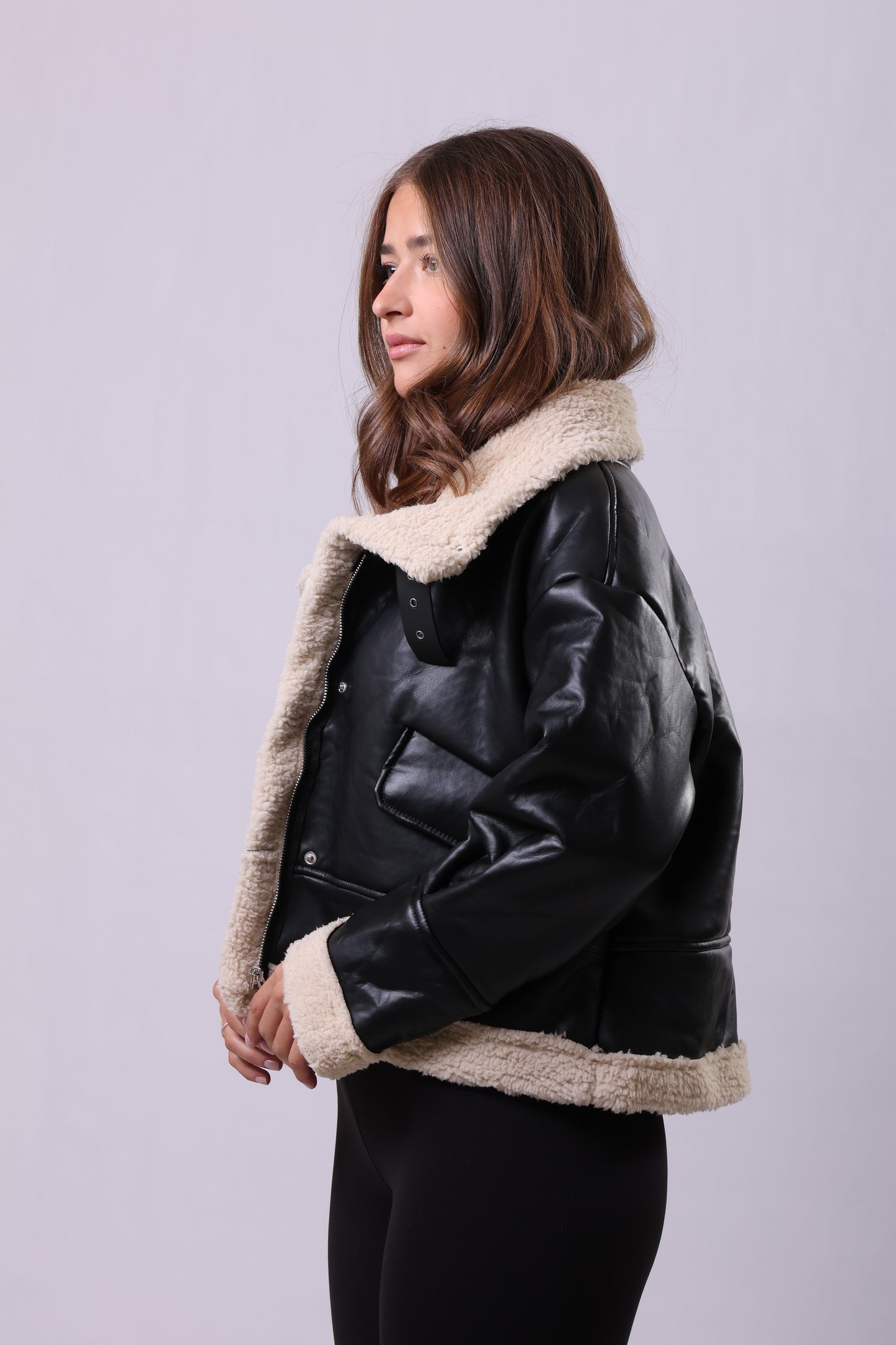 Leather Neck Belted Jacket