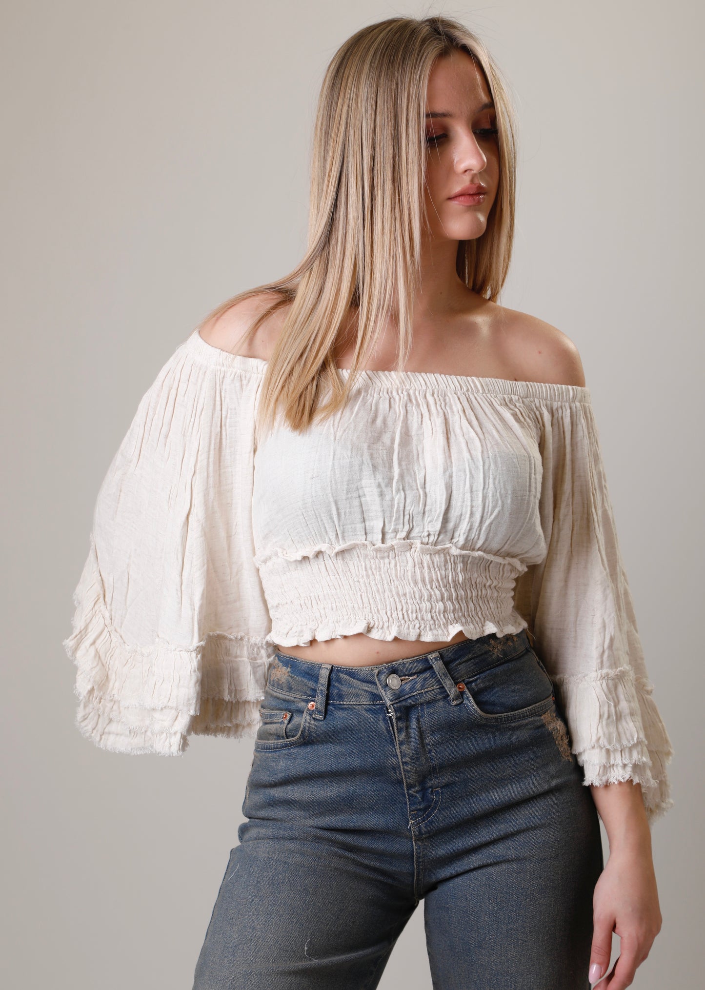 Creased-Effect Off-The-Shoulder Top