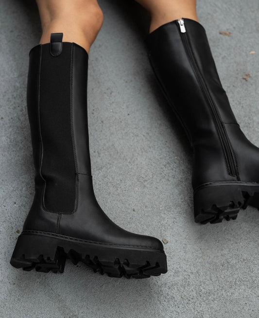 Tall Leather-Zipper Boots