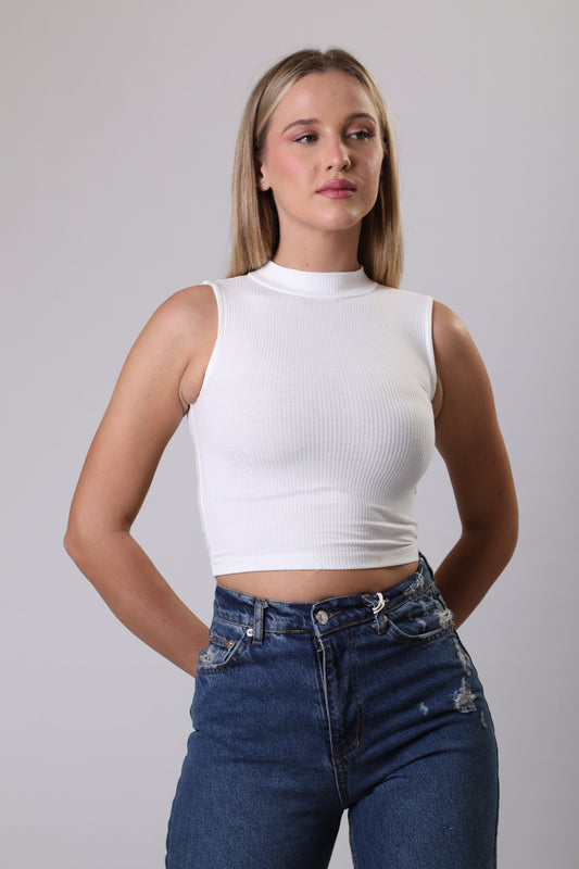 High neck ribbed top