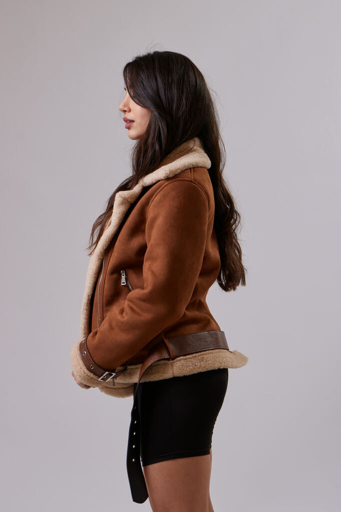 Camel Fur Contrast Jacket